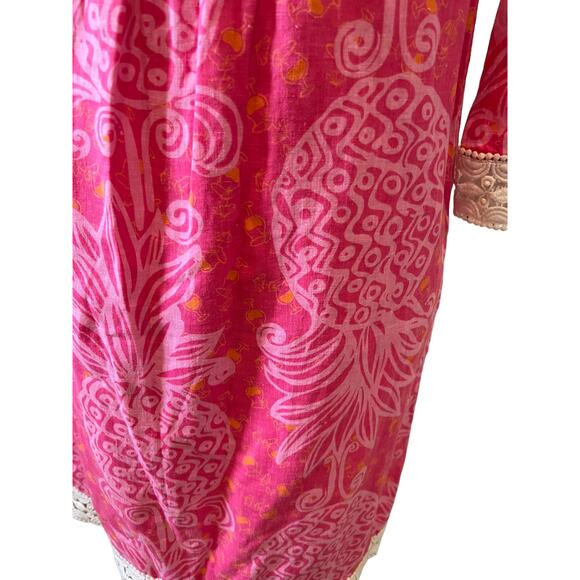 Lilly Pulitzer Pink Pineapple Elbow Length Linen Dress 2 - Picture 5 of 7